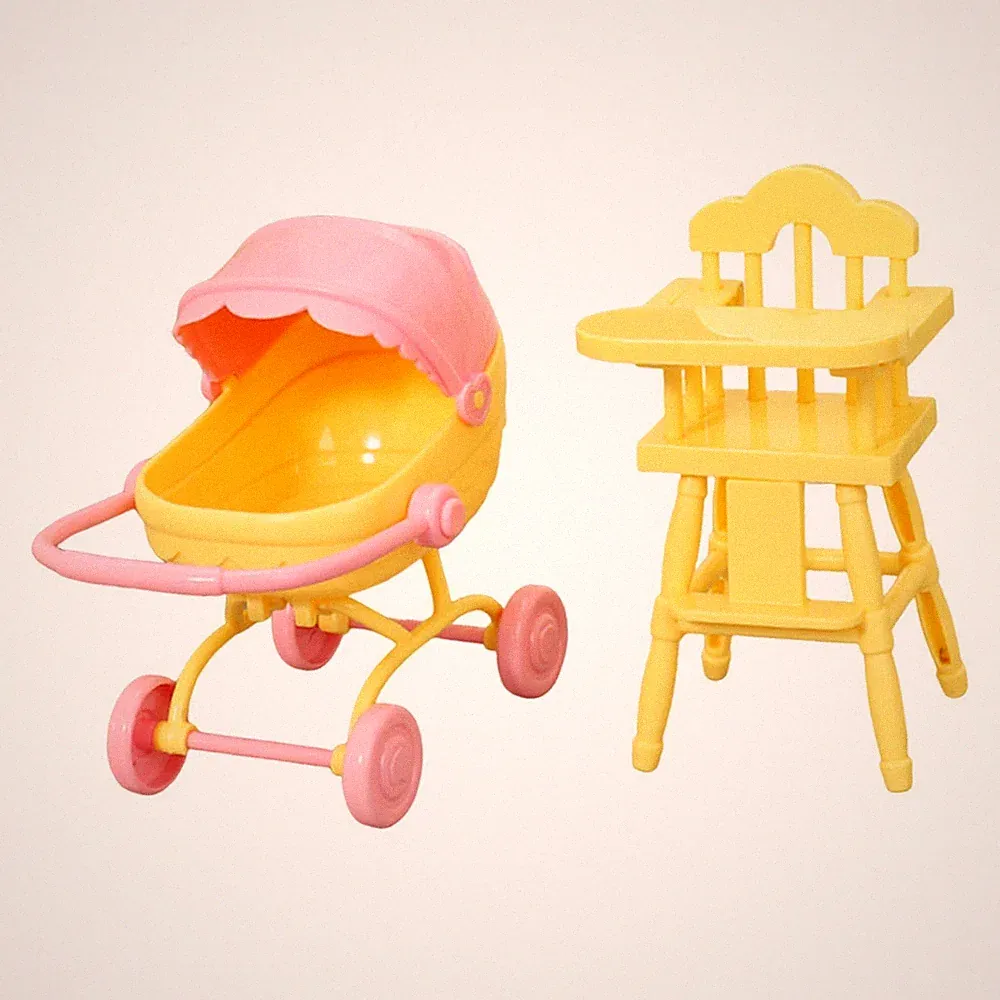 1/12 Hochstuhl und Kinderwagen Mini-Hochstuhl Spielzeug, Puppenhausmöbel
