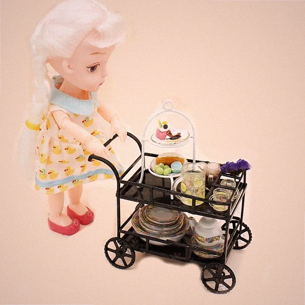 1/12 Puppenhaus Miniatur Metall Wippe Kinderwagen Esszimmerwagen
