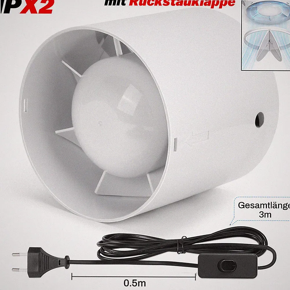 100/150mm Badlüfter leise Feuchtesensor Nachlauf Bad WC Wand Ventilator Abluft