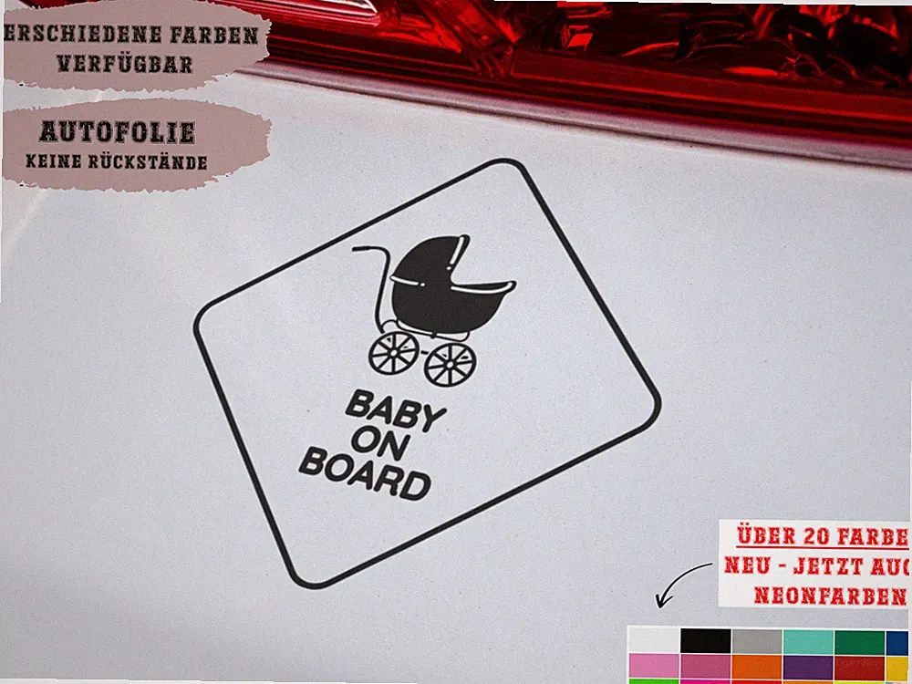 1853 Autoaufkleber baby on board mit Kinderwagen Motiv Sticker waschstraßenfest