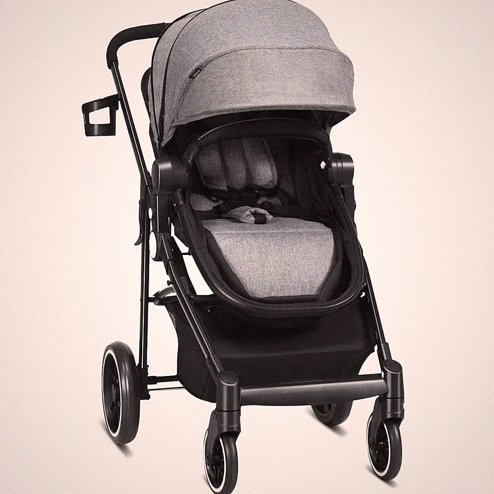 2 in 1 Kinderwagen Faltbar Kombikinderwagen Mit Umkehrbarem Sitz Schwarz/Grau