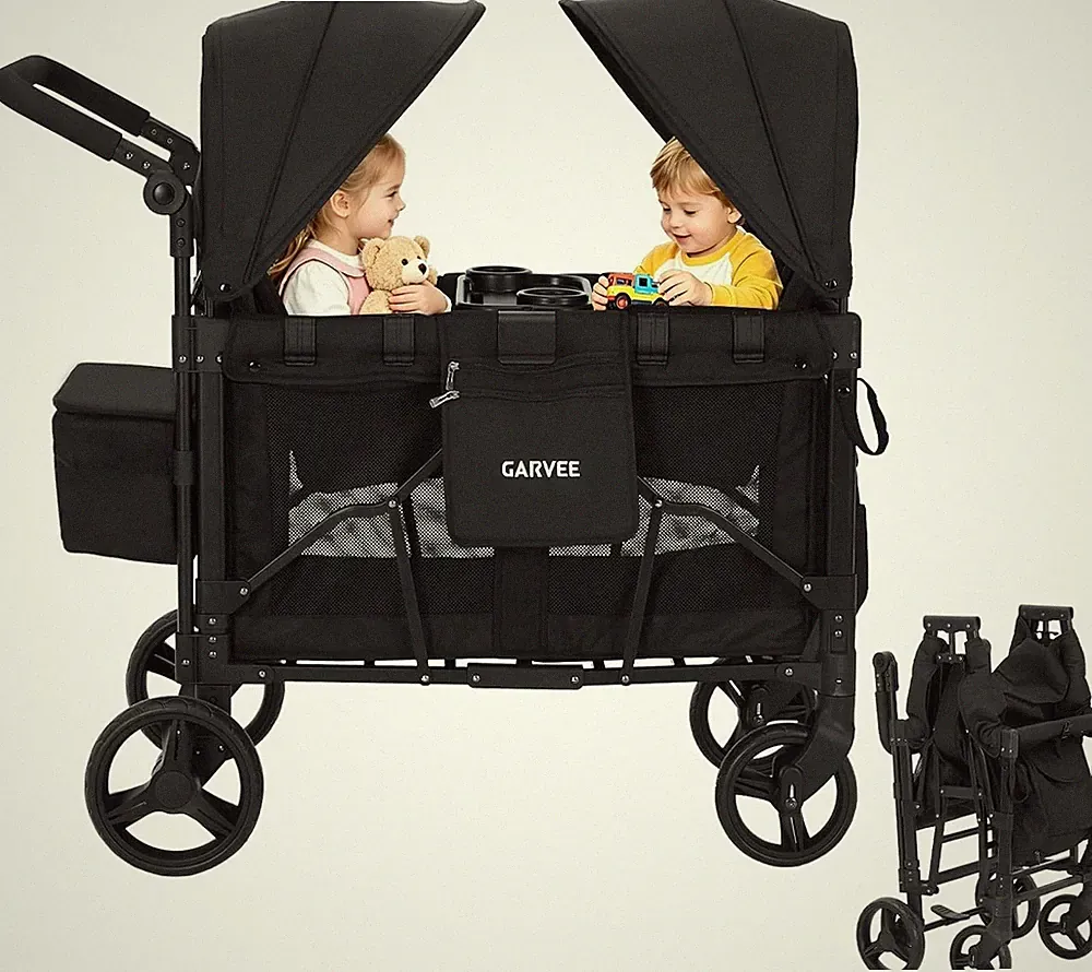 2-Sitzer All-Terrain-Kinderwagen für Kinder klappbares Push Pull mit Raddachdach