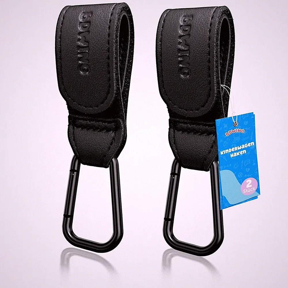 2 Stück Kinderwagen Haken für Taschen Wickeltaschen, Leder Universelles K