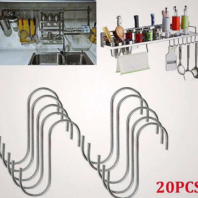 20 Stück Wohnen S Haken Küchenhaken Metallhaken Edelstahl-Design Haken Hooks