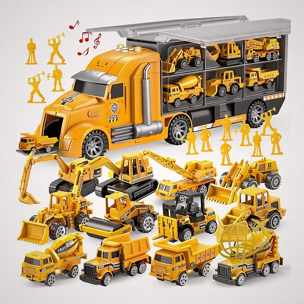 25-in-1 Spielzeugset Druckguss Bauwagen LKW Transporter Kinder 3-1