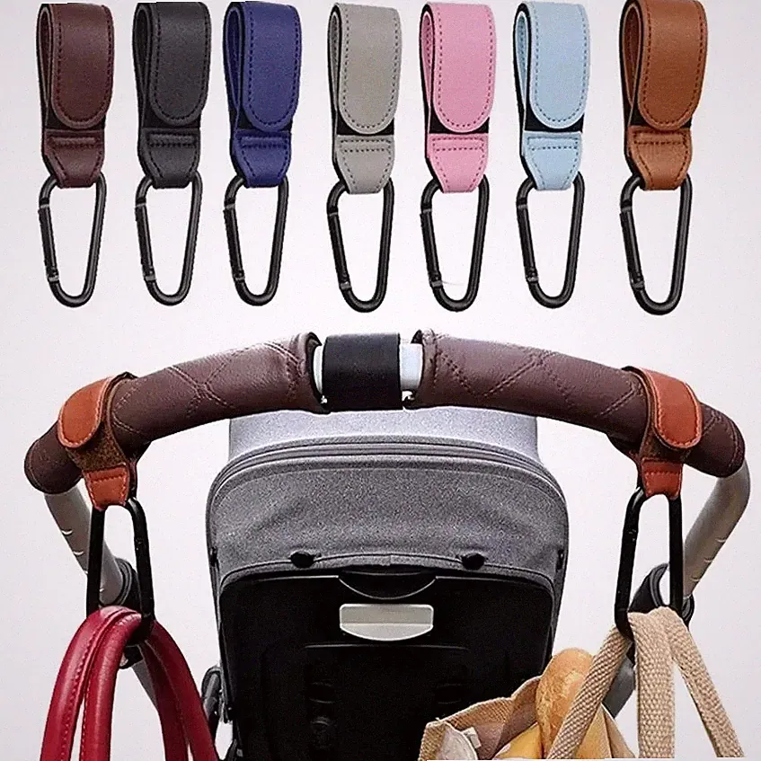 2x Luxus PU Leder Kinderwagen Haken Kinderwagen Buggy Clips Wickeltasche Aufhänger Organizer