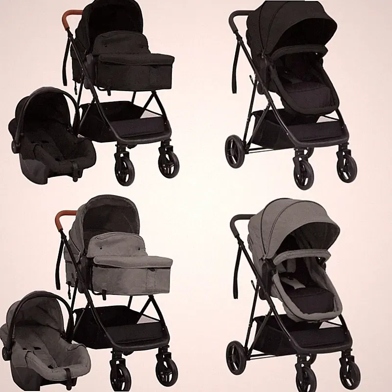 3-in-1 2-in-1 Kinderwagen Stahl Kombikinderwagen Faltbar Anthrazit / Hellgrau