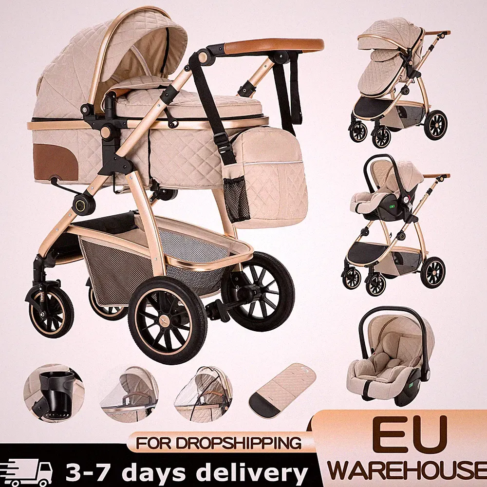 3-in-1-Babykinderwagen, Kinderwagen mit hoher Landschaft, verstellbarer Griff