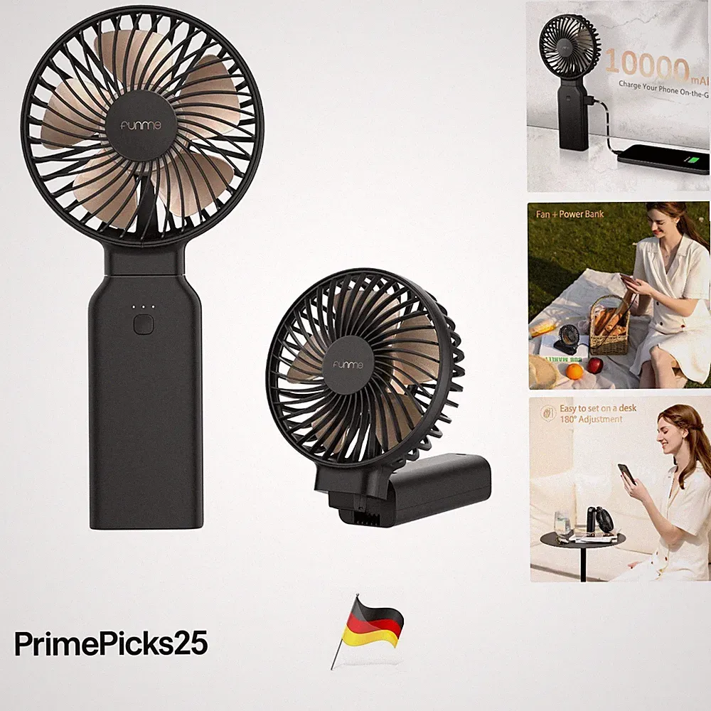3-in-1 Handventilator Tischventilator Tragbar mit 9000mAh Akku bis 53h Laufzeit