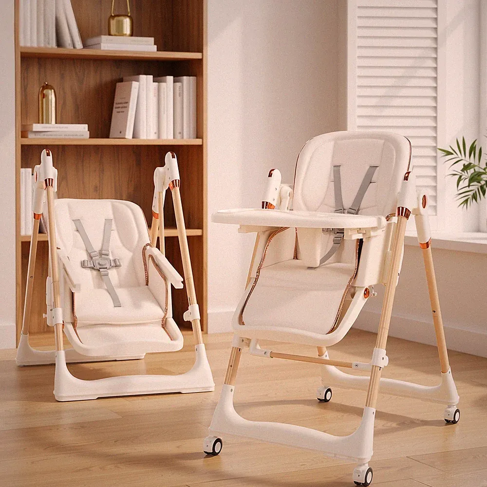 3-in-1 Hochstuhl Wippe Babystuhl Kinderwagen Kinderhochstuhl klappbar mit Rollen