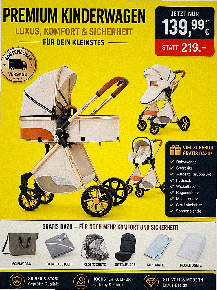 3 in 1 Kinderwagen, Autositz, Umbau Buggy, Babywanne, uvm, kostenloser Versand