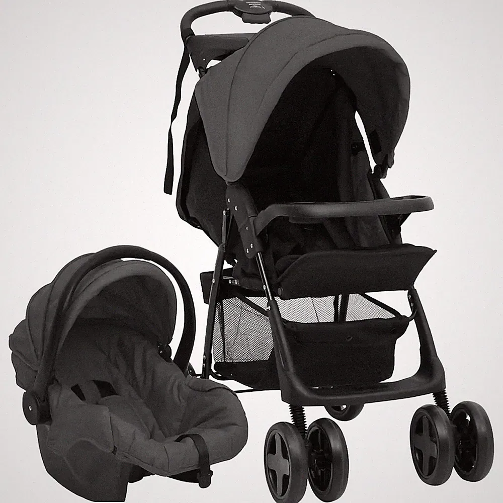 3-in-1 Kinderwagen Dunkelgrau und Schwarz Stahl