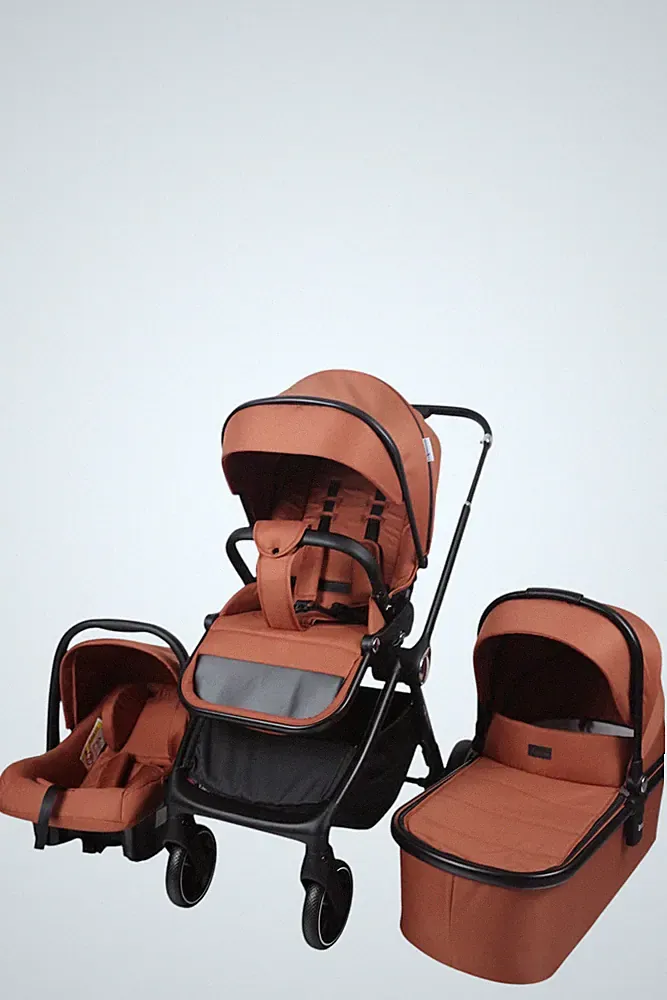 3-in-1 Kinderwagen-Set (orangebraun)