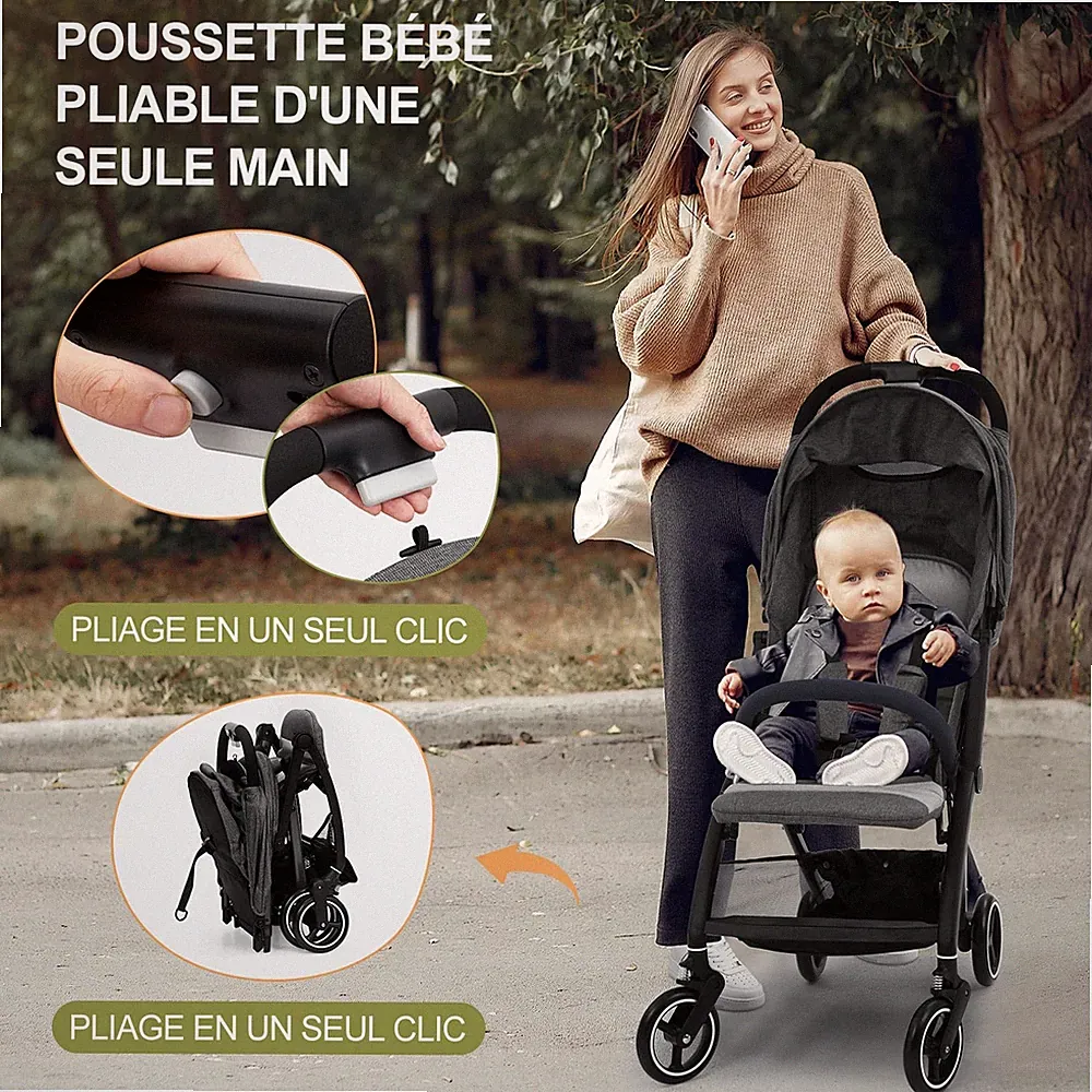 3 in 1 Kombi-Kinderwagen Buggy Reisebuggy inkl 3 Neigepositionen drehbarem Grau
