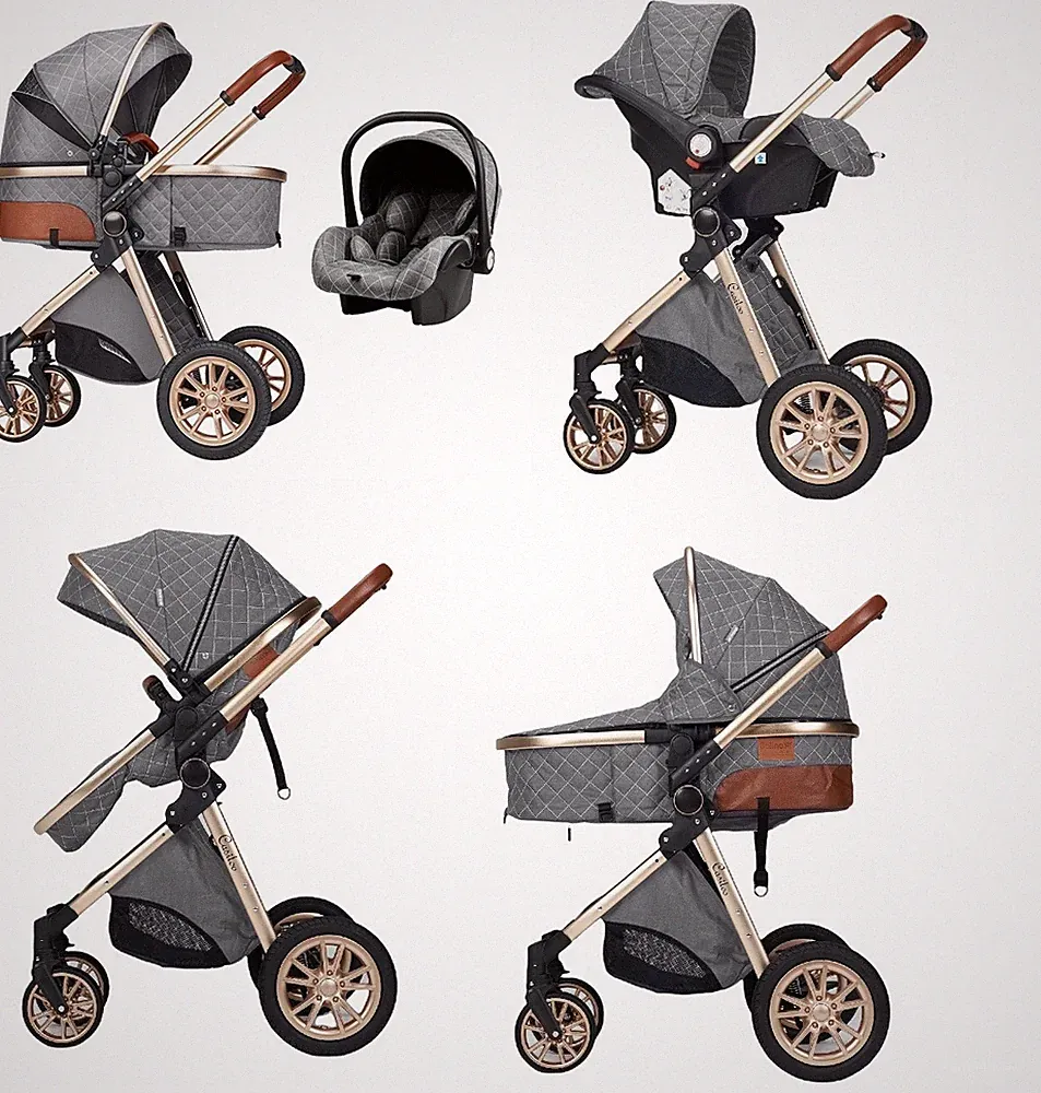 3 in 1 Kombi-Kinderwagen Buggy Reisebuggy inkl. Auto- Babyschale Casiloo® Grau