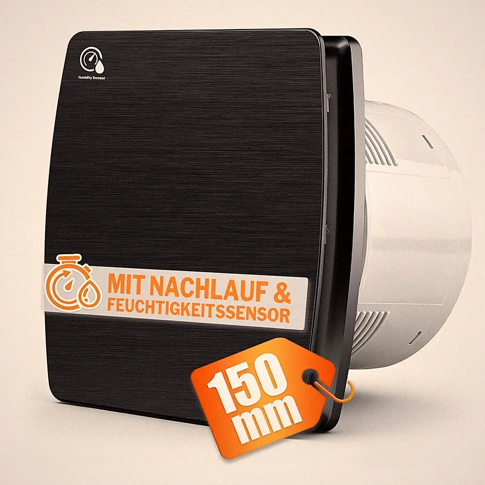 34dB Badlüfter 100 150mm Abluftventilator mit Rückstauklappe Timer Feuchtesensor