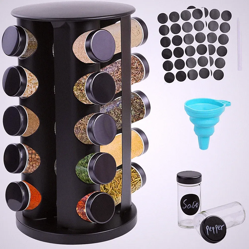 360° Gewürzregal Edelstahl Schwarz 20 Dosen Küchen Organizer