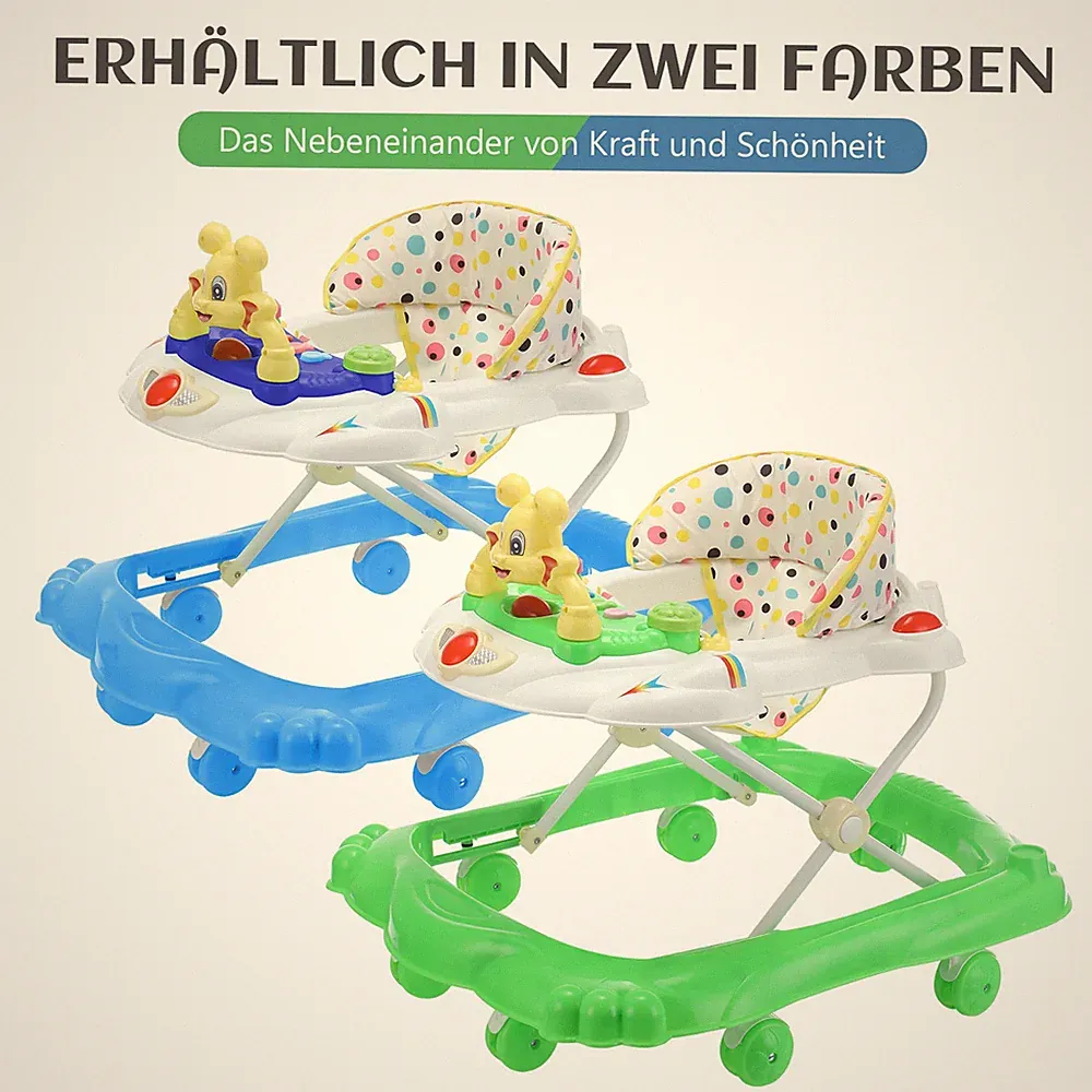 3in1 Faltbarer Lauflernwagen Höhenverstellbar Sitz-Steh Kleinkind Musikstuhl LED