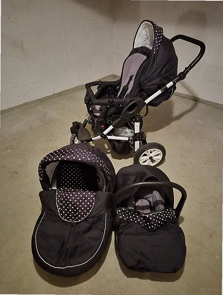 3in1 Kombikinderwagen & Sportwagen Set faltbar Schwarz/Grau/Weiß Babyschale
