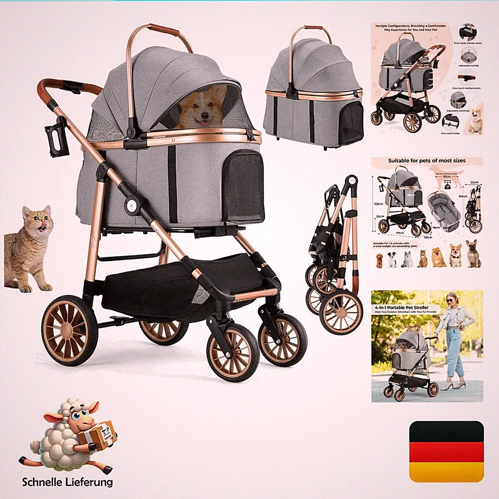 4-in-1 Hundewagen Mamizo faltbar Hunde Transportbox bis 25kg Geländegängig mi...