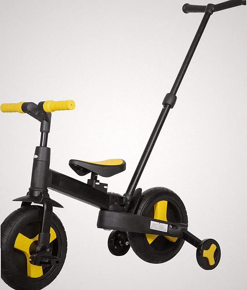 4 in 1 Kinder Gelb Laufrad Faltbar Kleinkind Trike Schiebegriff Kinderwagen Buggy