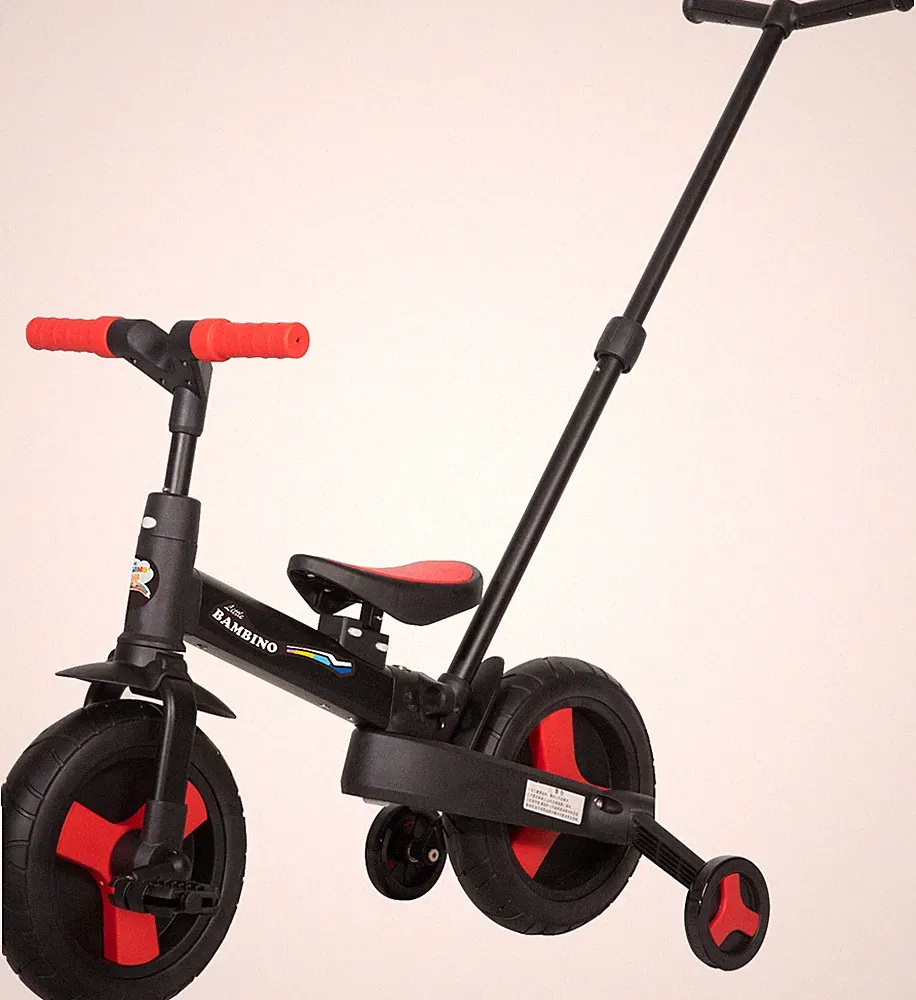 4 in 1 Kinder Rot Laufrad Faltbar Kleinkind Trike Schiebegriff Kinderwagen Buggy