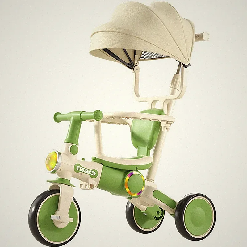 4 in 1 Kinder Trike Kleinkind Kinderwagen Laufrad Faltdreirad mit LED Beleuchtung