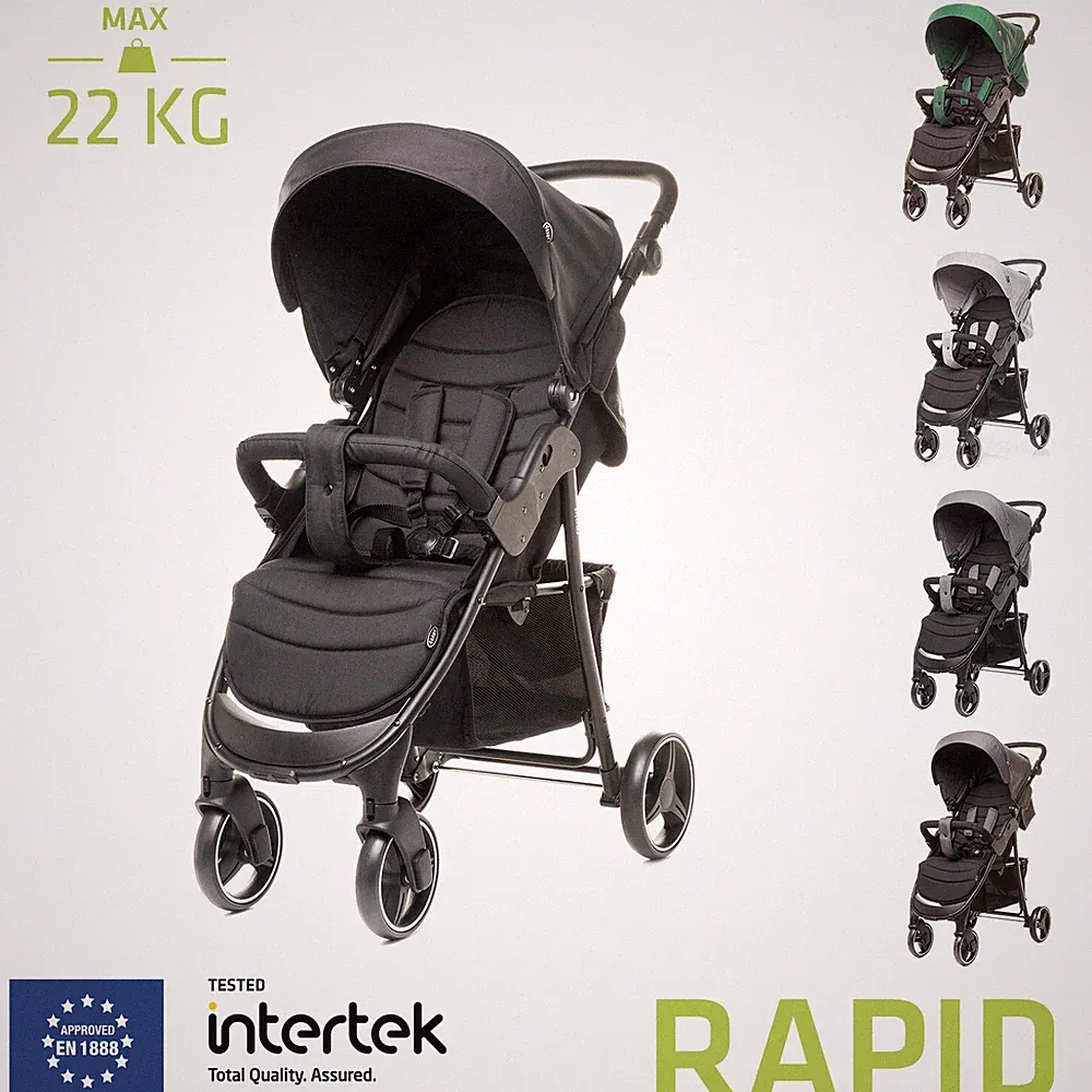 4BABY RAPID Kinderwagen Buggy, leicht, bis 22kg, Liegeposition, 5-Punkt Gurt
