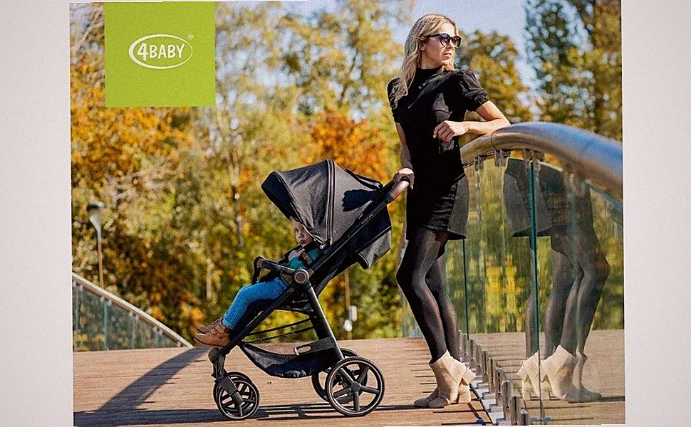 4BABY STINGER PRO Kinderwagen bis 22kg, 5Punkt-Gurt, große Räder, Moskitonetz