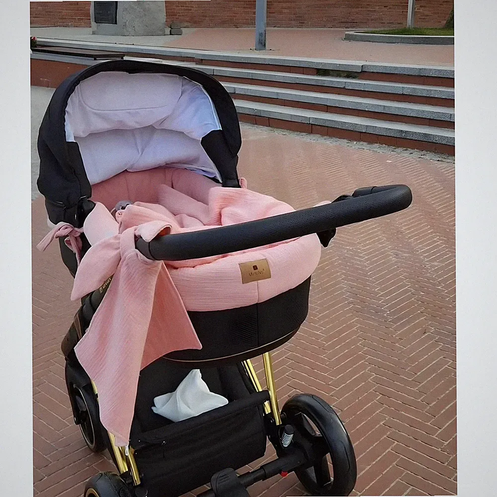 5 tlg. Musselin Kinderwagen Set Rosa für Gondel Baby Bettwäsche