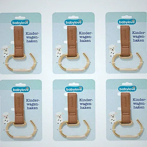 6 x 1 St. Babylove Kinderwagenhaken braun-gold
