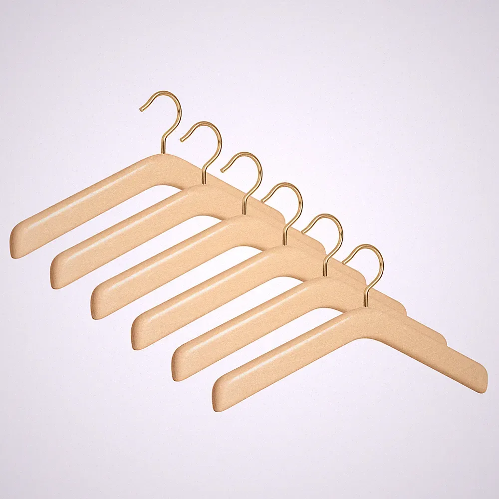 6er Garderobenbügel Set ECO 508 Premium natur vermessingter Haken Buche 43 cm