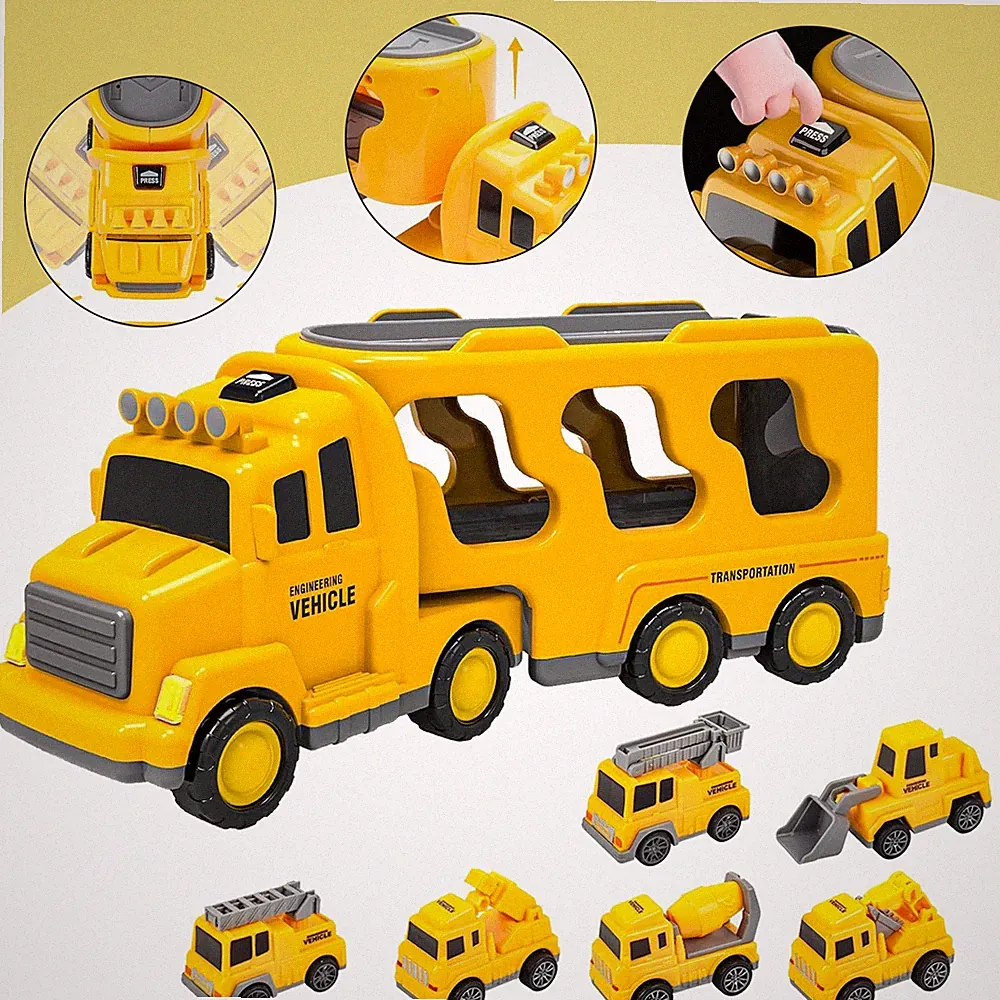 7-in-1 BAU LKW Reibungs Kraftfahrzeug Auto Spielzeugautos Transporter für Kinder