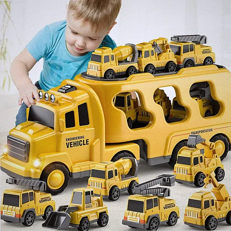 7 IN1 Kinder LKW Spielzeug Transporter Auto Truck Spielzeug Bagger Bulldozer DE