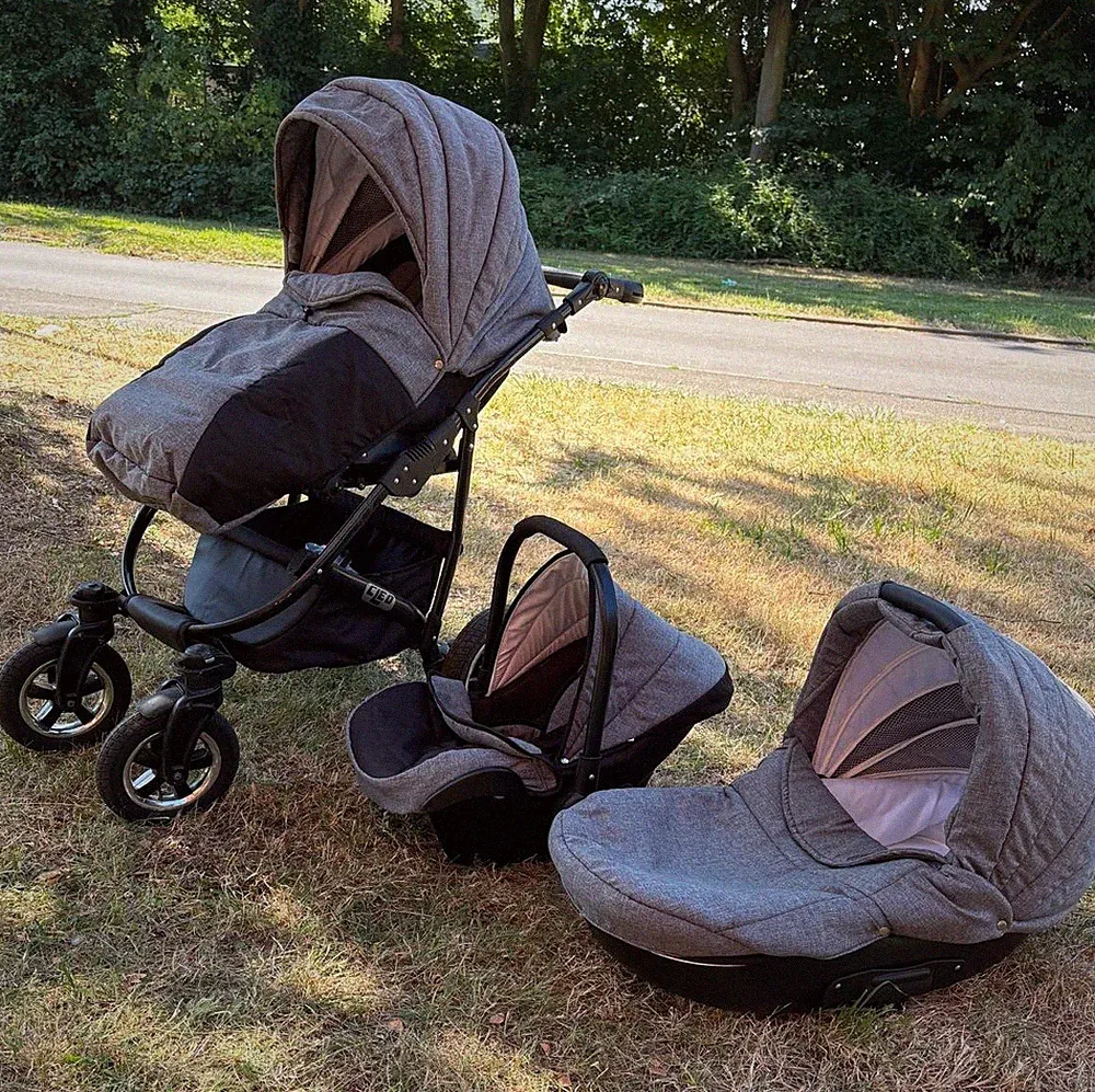 ABC Design Kombikinderwagen/Sportwagen Set Grau/Schwarz, Babywanne+Sitz+Schale