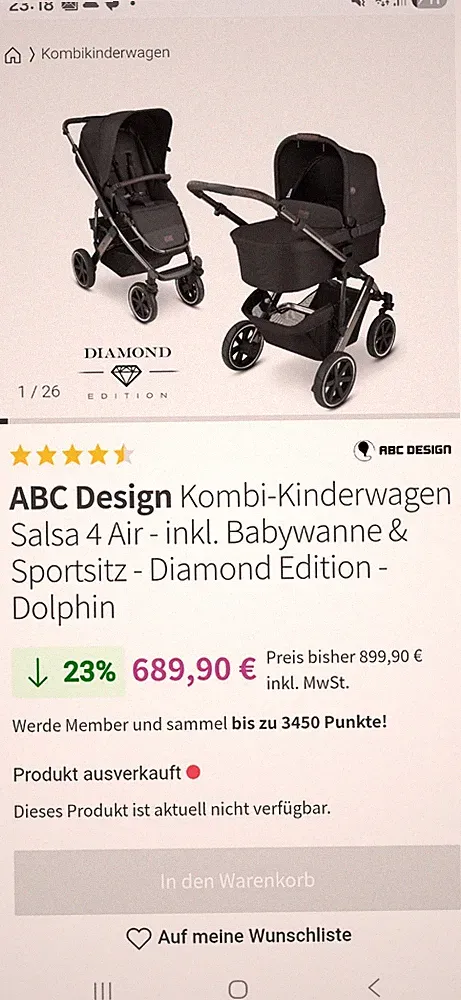 ABC Design Salsa 4 Air Kinderwagen Dolphin + Babywanne