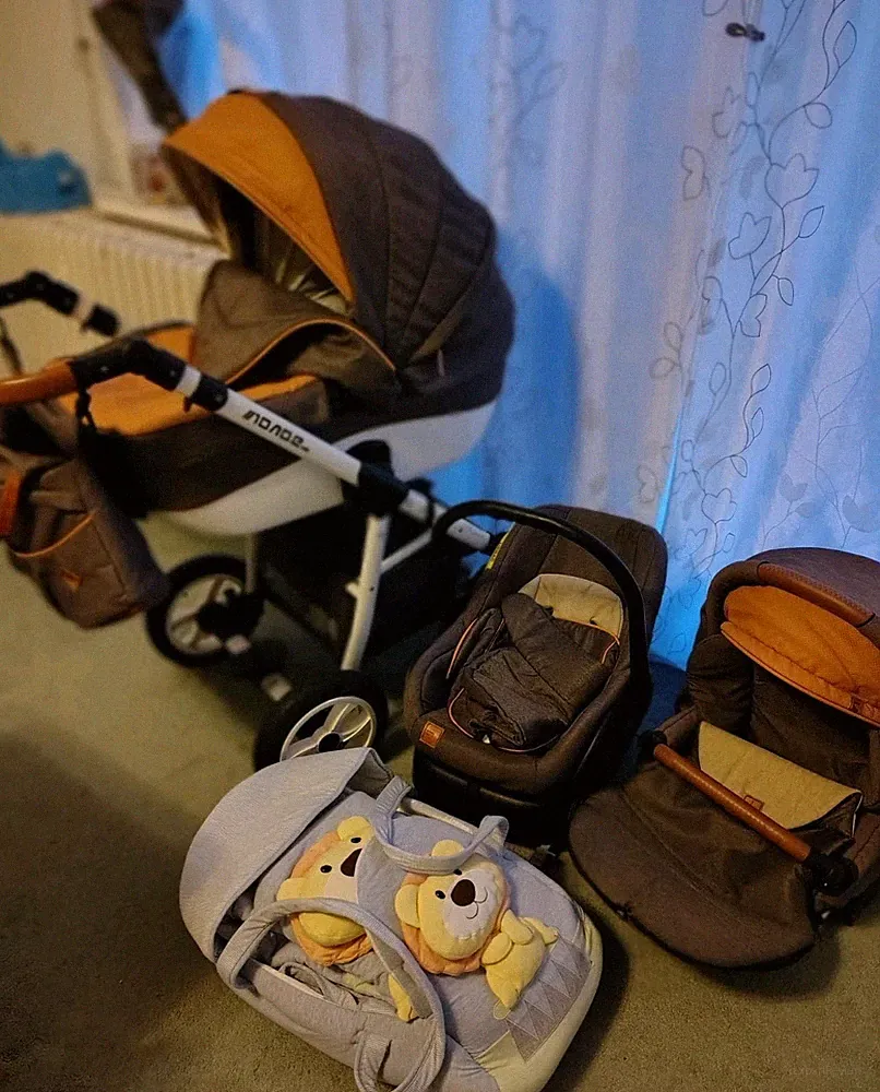 Adamex Kombikinderwagen Sportwagen braun-orange, faltbar, schwenkbare Räder