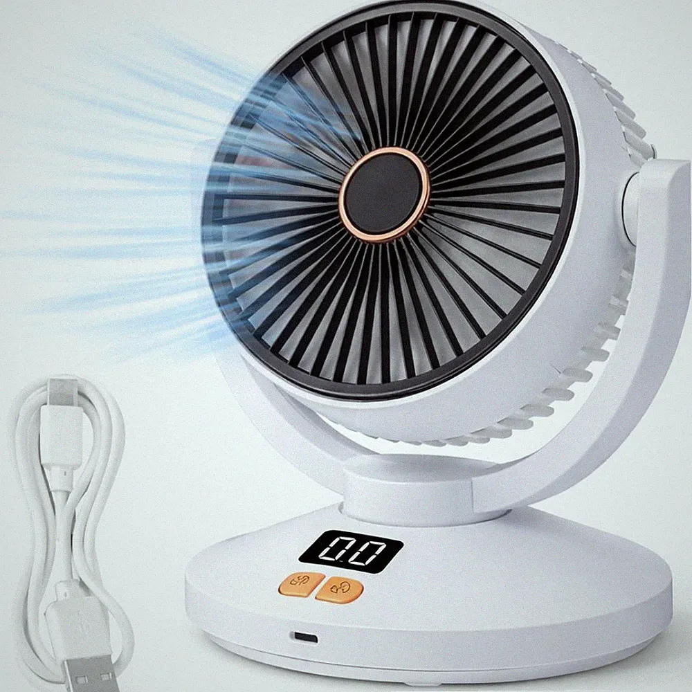 Akku Tischventilator USB Ventilator Oszillierend Timer 6 Stufen Kabellos Weiß