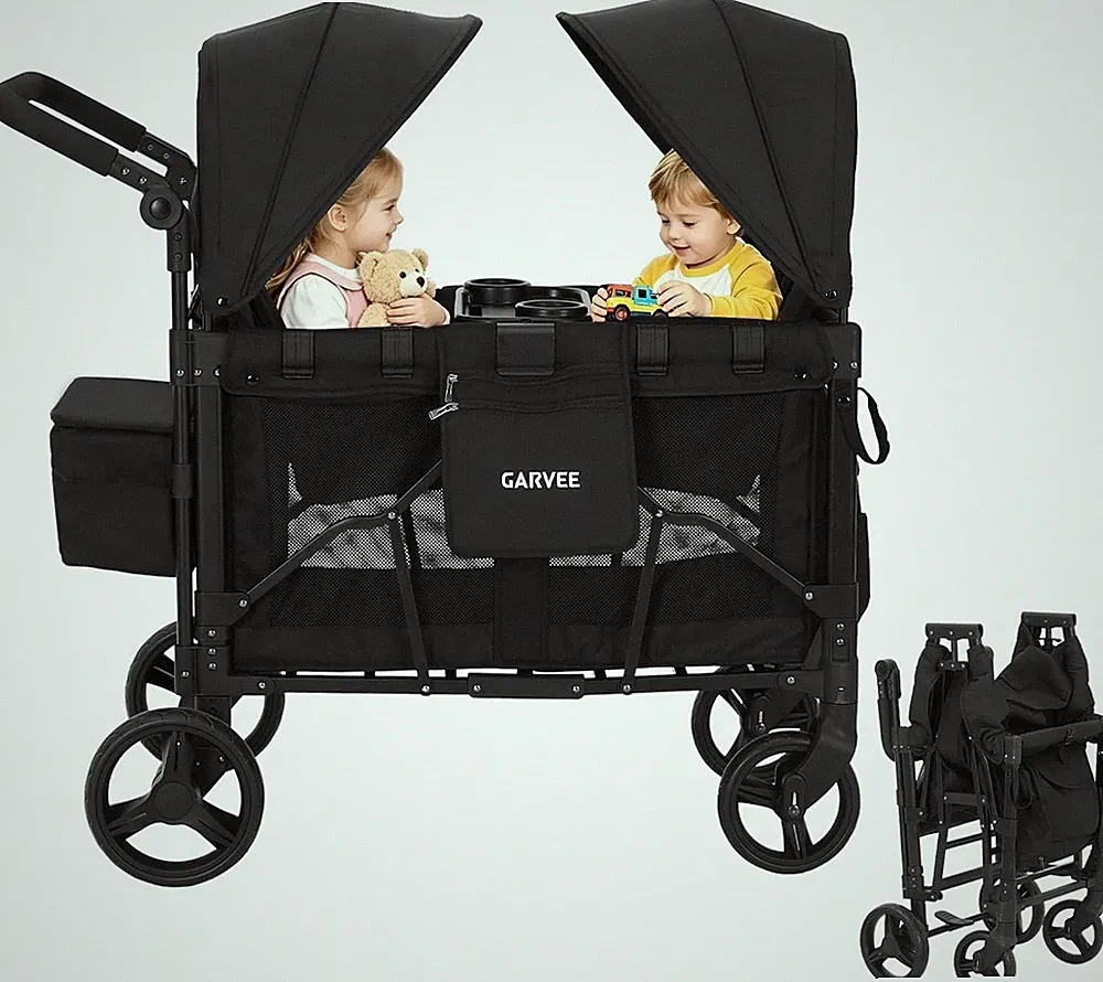 All-Terrain-Kinderwagen 2-Sitzer für Kinder klappbares Push Pull mit Raddachdach