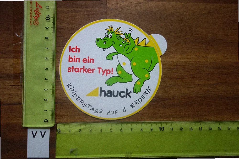 Alter Aufkleber Kinderwagen Hochstuhl HAUCK Spruch starker Typ