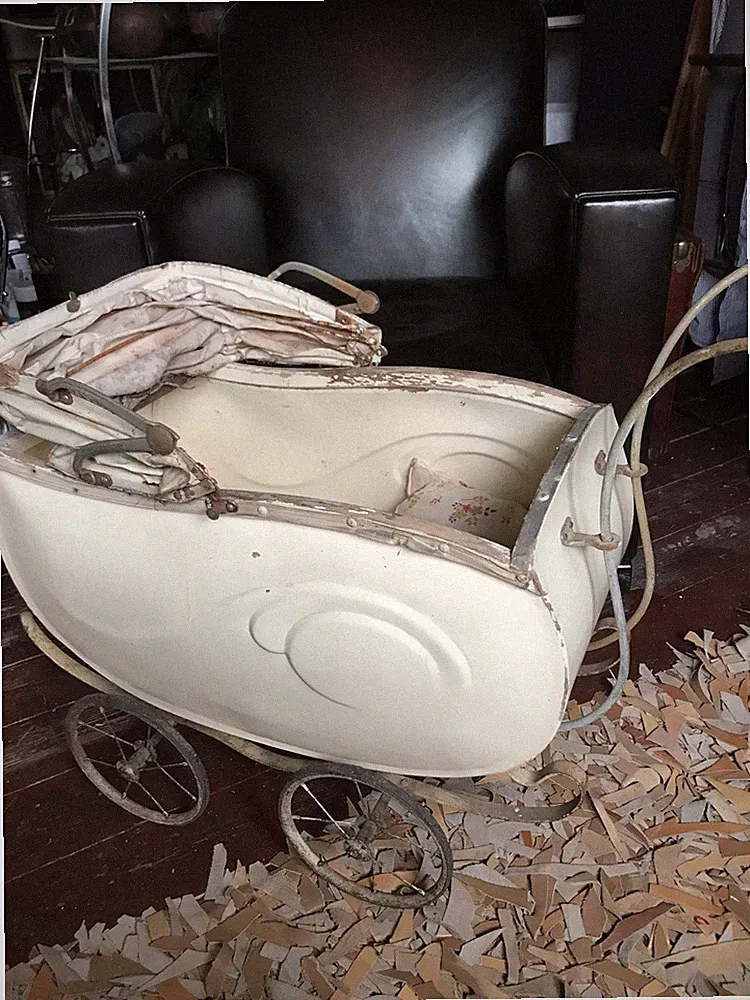 Antiker Jugendstil Metall Kinderwagen Puppenwagen 1910 Schmetzer