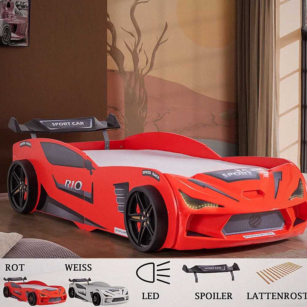 Autobett Kinderbett "Rio" 90x200 Carbon LED Leuchte inkl.Lattenrost - Varianten