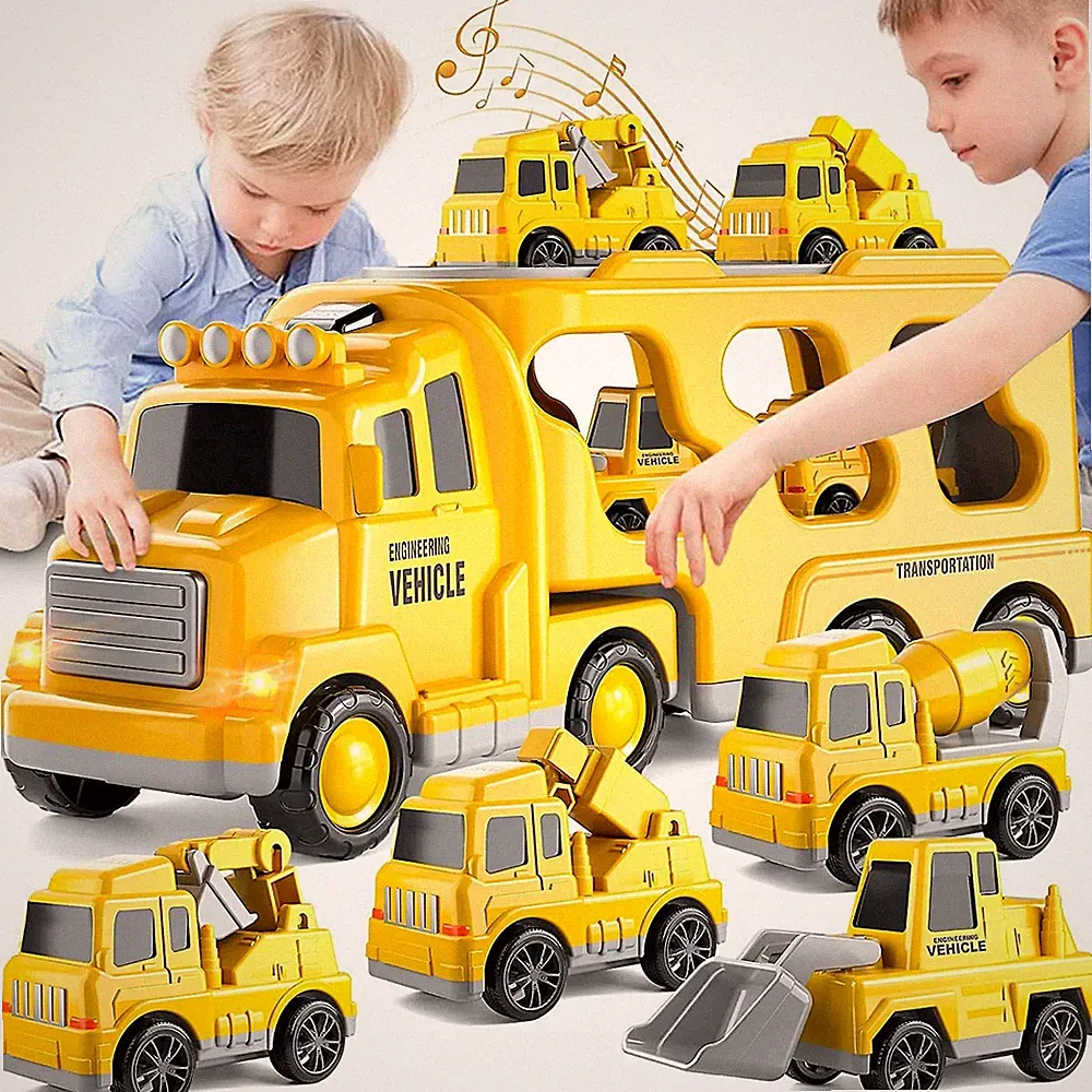 Autotransporter Spielzeug Auto gelb, Bauwagen Bagger Spielzeug für Kleinkinder
