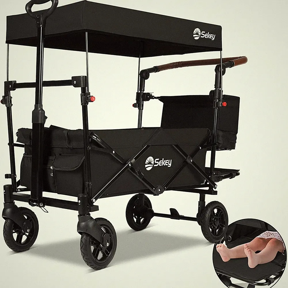 B Ware 150KG 110L Bollerwagen Faltbar mit Dach PU Reifen mit Bremsen Kinderwagen