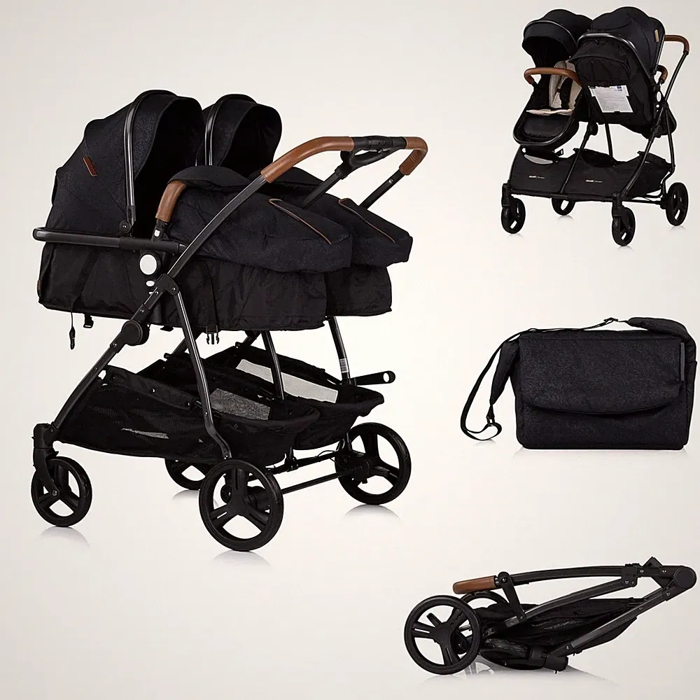 B-Ware Chipolino Geschwisterkinderwagen DuoSmart klappbar umbaubar schwarz beige