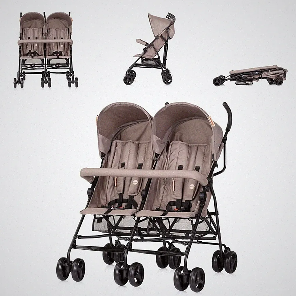 B-Ware Chipolino Zwillingskinderwagen beige Double Point klappbar Frontbügel