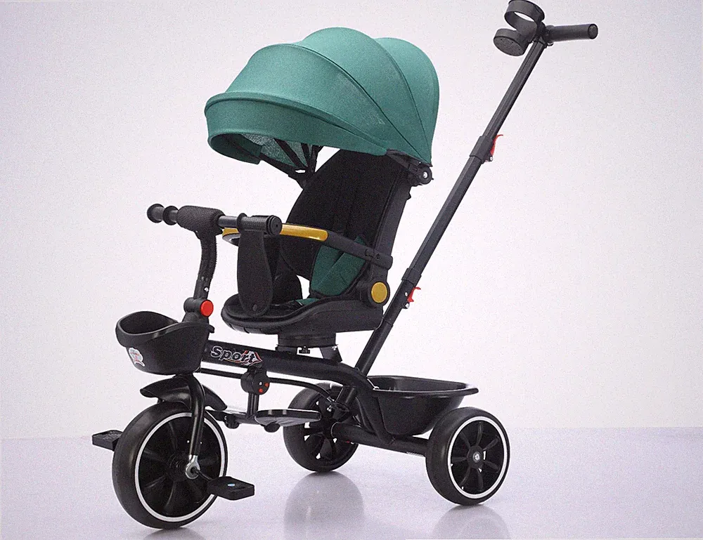 Baby 5-in-1 Dreirad 3-Rad Kinderfahrrad Kinderwagen Trike Verdeck Schiebegriff