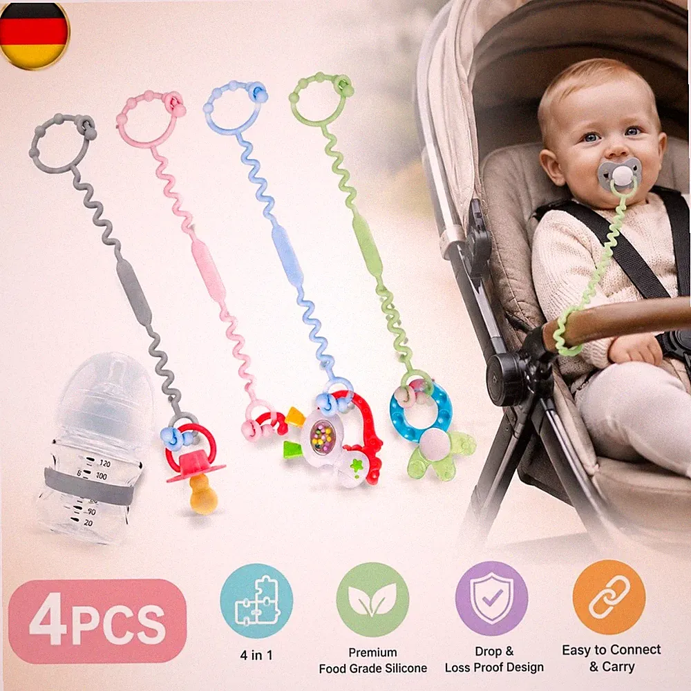 Baby Spielzeug Schnullerkette Silikon BPA-frei Catcher Kinderwagen Halterung Set