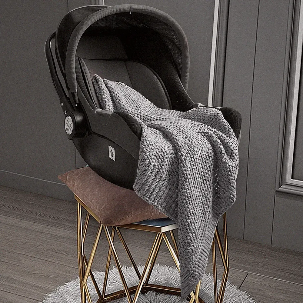 Babydecke Strickdecke Decke Kinderwagen 70x100 grau weiß türkis rosa senfgelb
