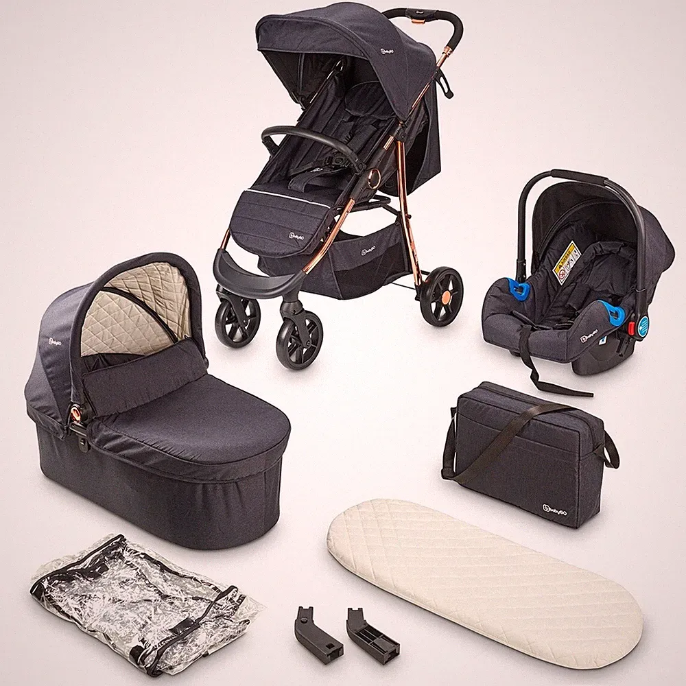 BabyGo Style 3in1 Buggy Sportwagen black rosegold